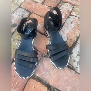 Barely worn Vince Camuto leather black ankle platform wedge sandals size 7.5